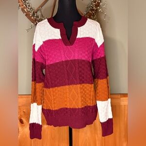 St. John's Bay Pullover Color-block Striped V-Neck Sweater NWT size Small